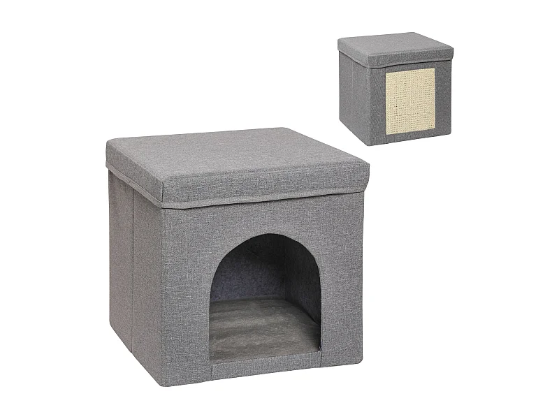 Cama para gatos Loui PawHut rascador + cojín gris 36,5x36,5x36,5 cm