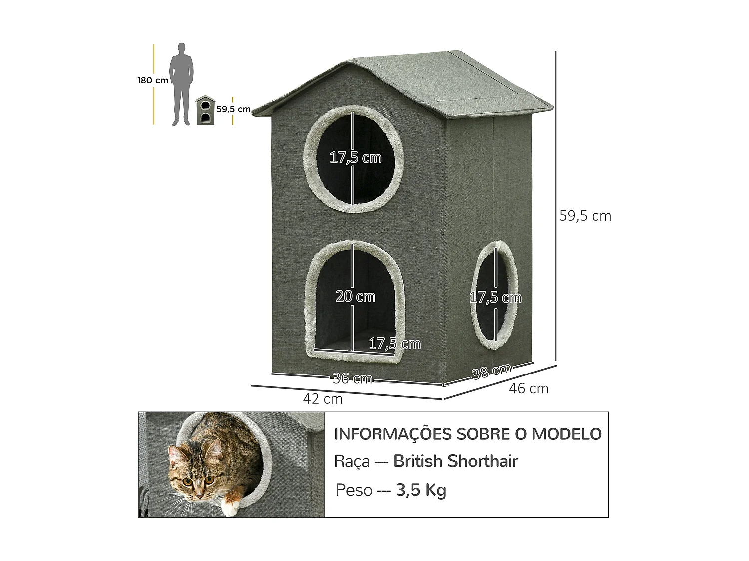 Caseta para gatos Soft PawHut 1 puerta + 2 ventanas + 2 cojines gris 59,5x42x46 cm