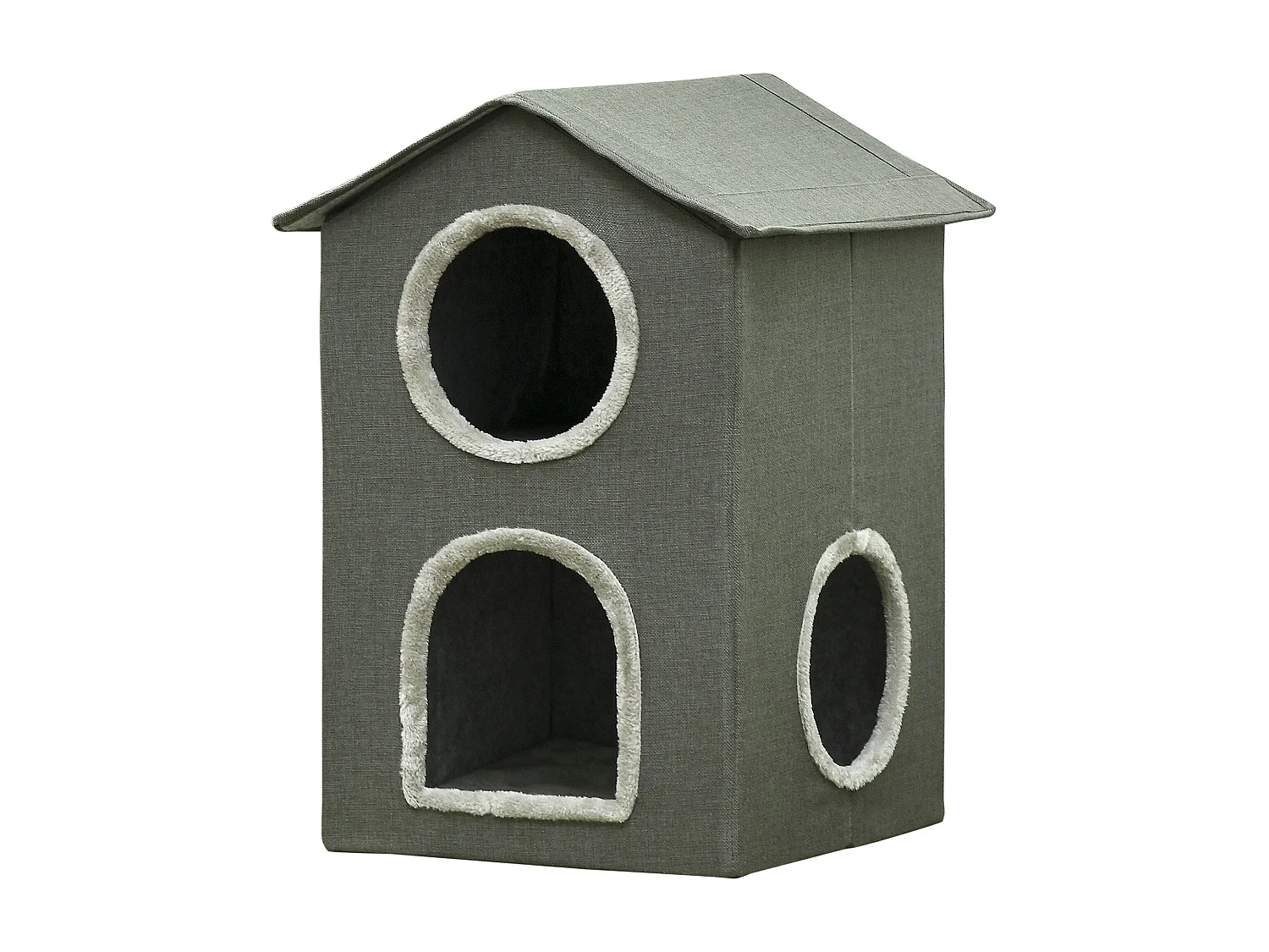 PawHut Casinha para Gatos de 2 Níveis com Almofadas Laváveis e 3 Entradas - Cinza 42x46x59,5 cm