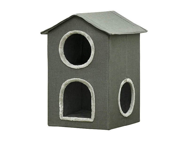 Caseta para gatos Soft PawHut 1 puerta + 2 ventanas + 2 cojines gris 59,5x42x46 cm