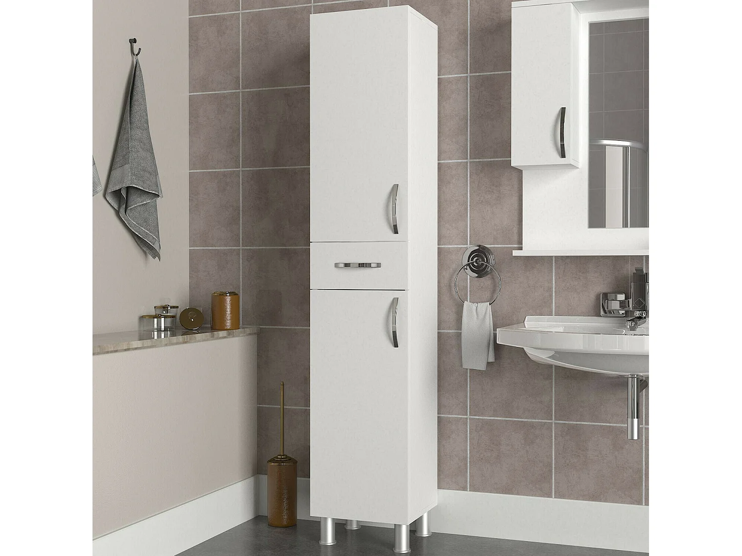 Estante de baño Kailua 749, Blanco, Colocada, Número de puertas: 2.00, 179x35x31cm