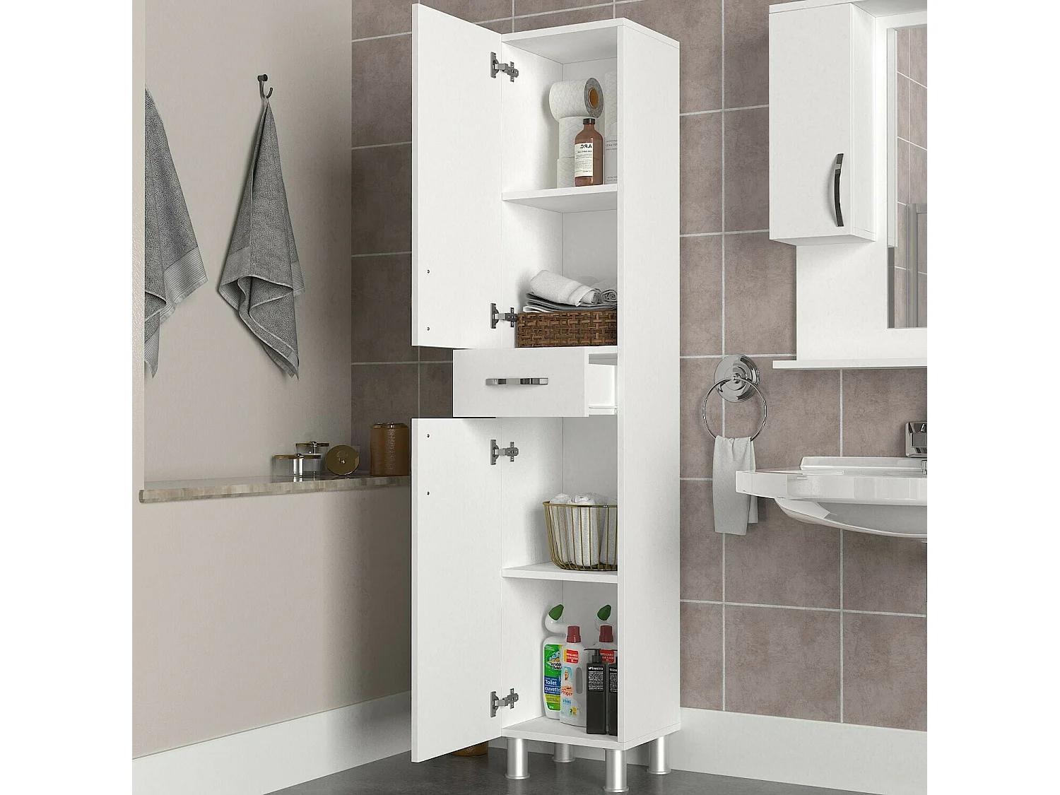 Estante de baño Kailua 749, Blanco, Colocada, Número de puertas: 2.00, 179x35x31cm