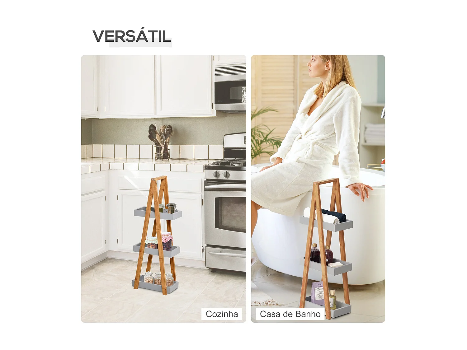 Estantería Dubai Kleankin 3 niveles gris/natural 81x30x18 cm