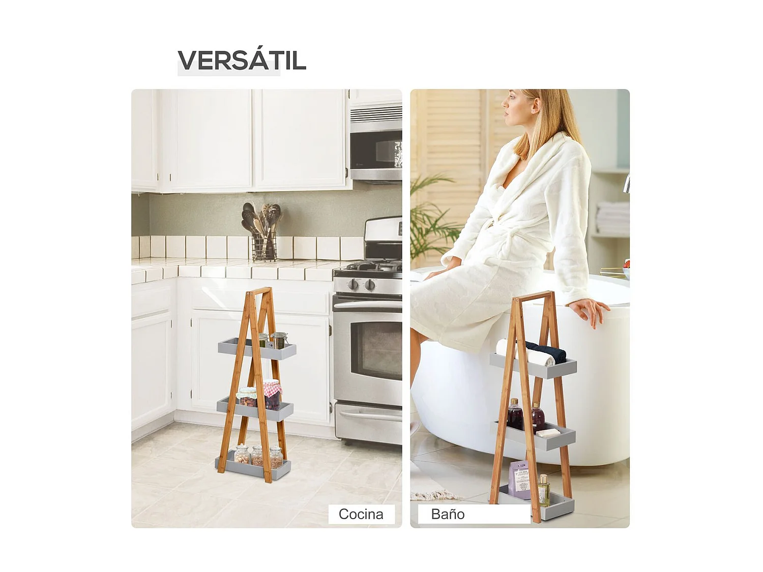 Estantería Dubai Kleankin 3 niveles gris/natural 81x30x18 cm