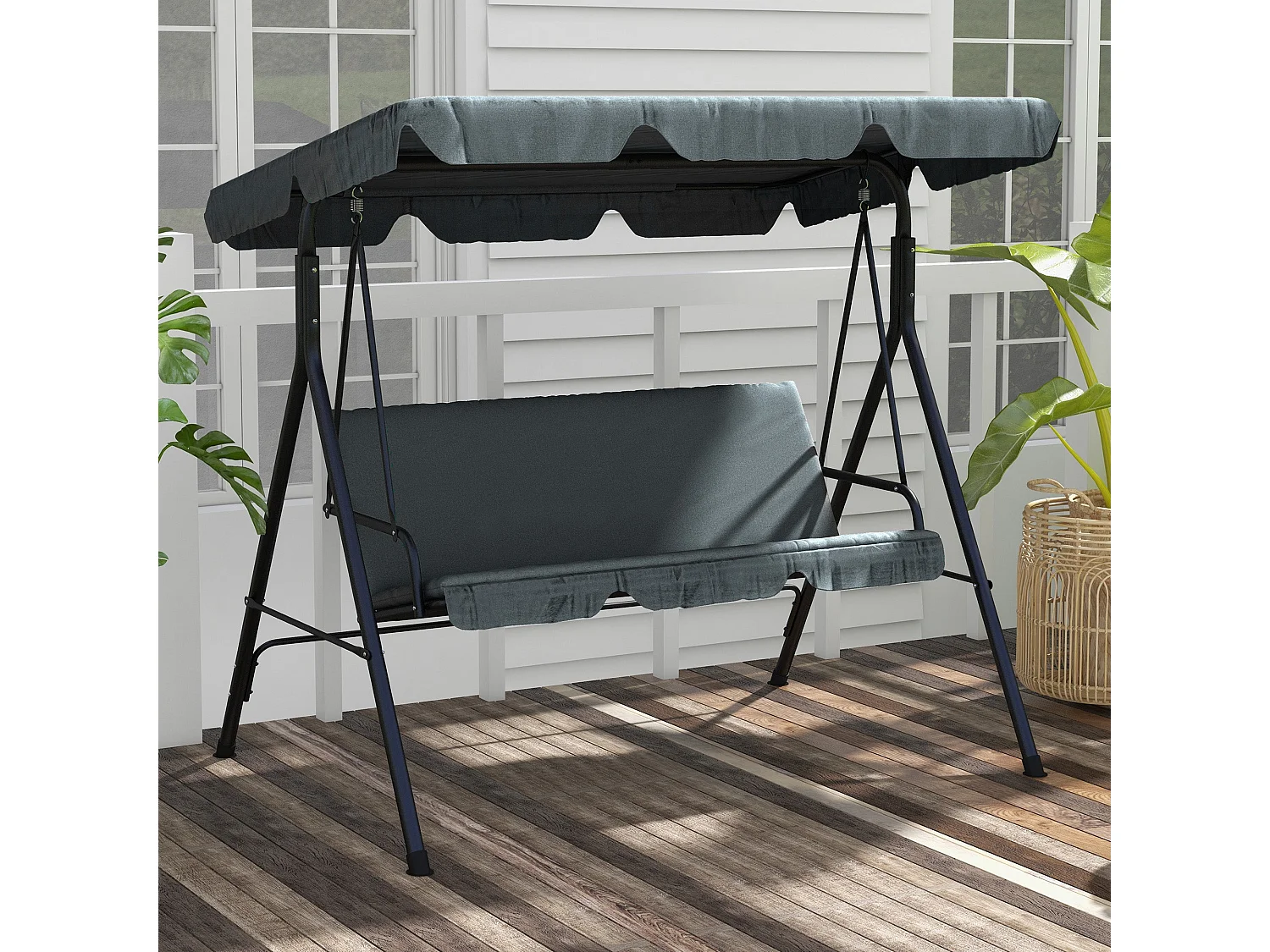 Outsunny Baloiço de Jardim para 3 Pessoas com Toldo Ajustável e Estrutura Resistente em Aço - Cinza