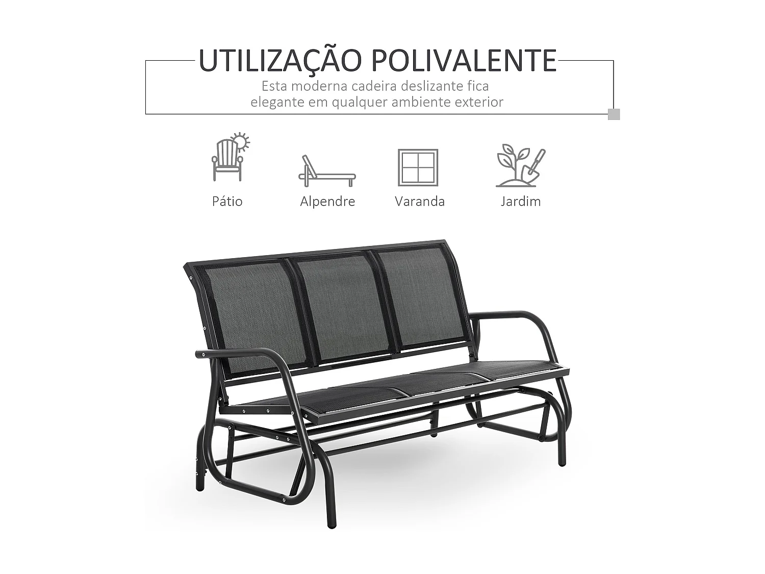 Banco de Balanço para Jardim Outsunny - 3 Lugares, Capacidade 300 kg, Preto
