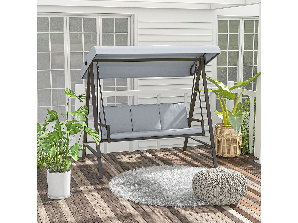 Columpio de jardín Madeira 3 plazas con toldo ajustable gris 175x200x125 cm