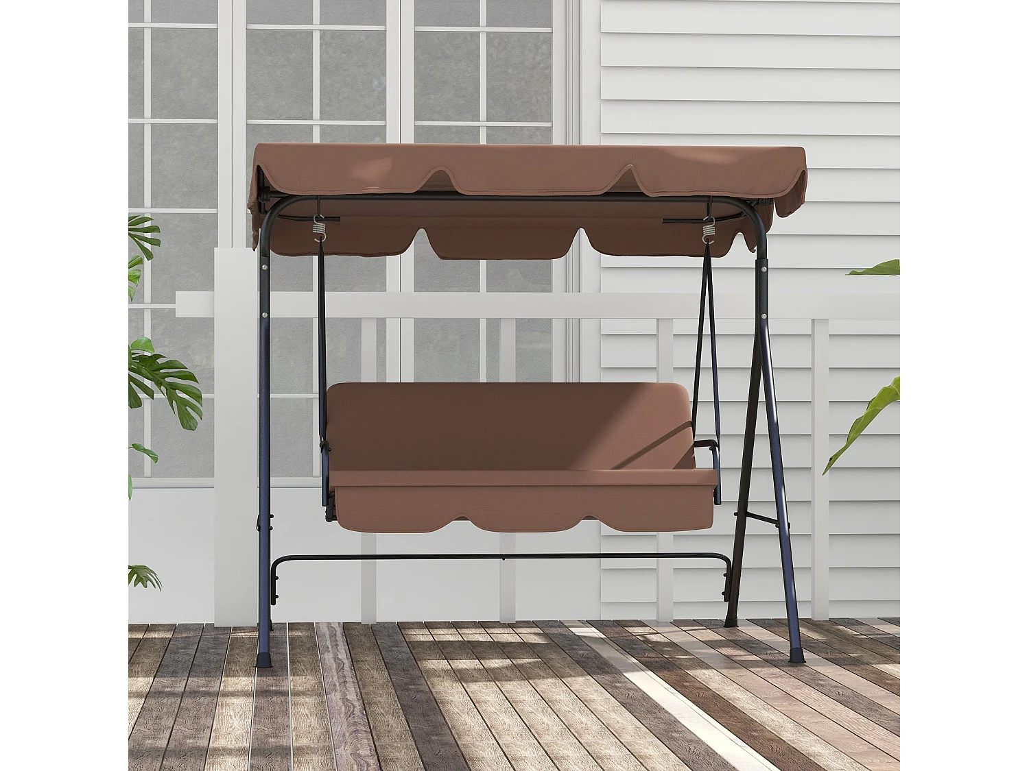 Baloiço de Jardim Outsunny para 3 Pessoas com Almofada e Toldo Ajustável - Estrutura de Aço Resistente
