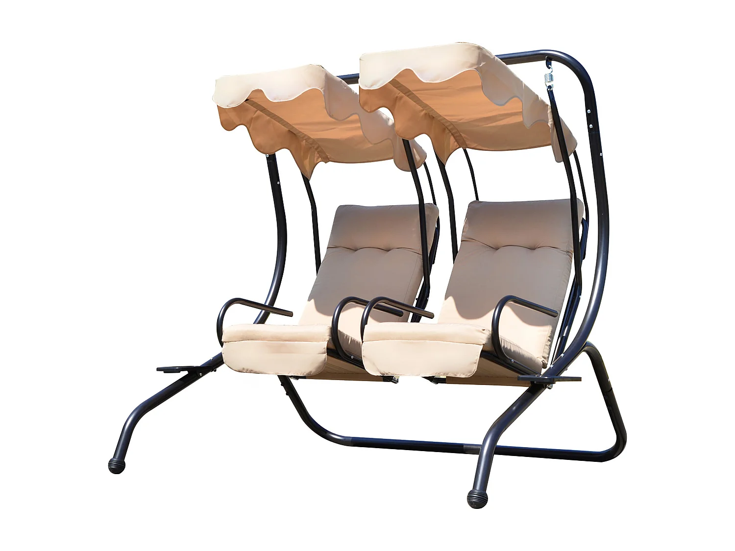 Baloiço de Jardim Outsunny para 2 Pessoas com Teto e Porta-copos em Bege - 170x136x170 cm