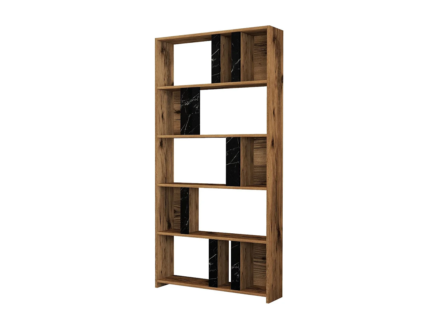 Librería moderna – 90 x 180 x 20 cm – nogal y negro – tablero de partículas revestido de melamina