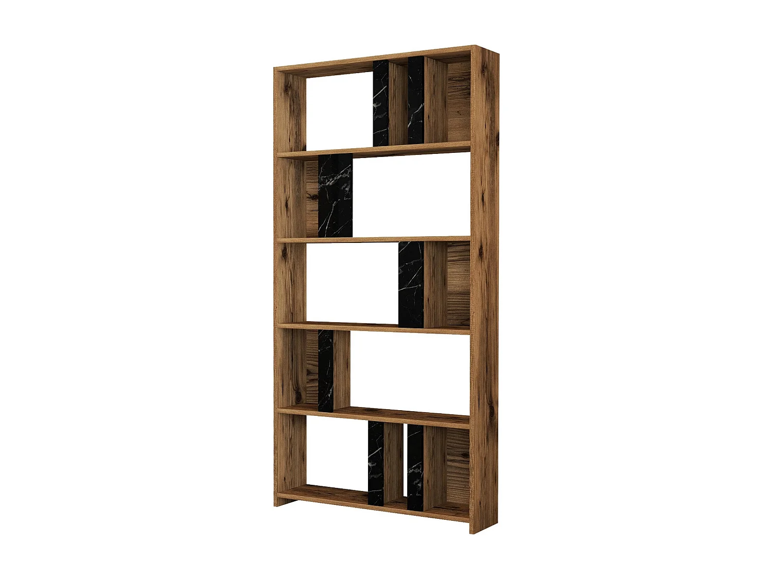 Bibliothèque Respenda 90x180cm Bois Naturel et Noir effet marbre