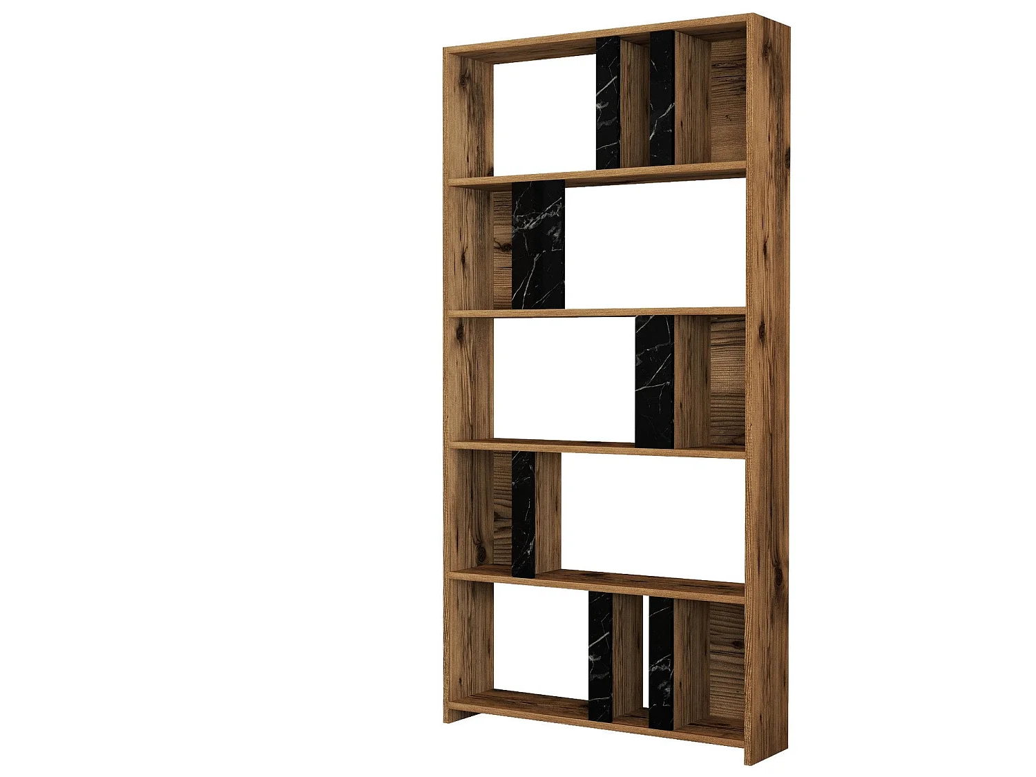Librería moderna – 90 x 180 x 20 cm – nogal y negro – tablero de partículas revestido de melamina