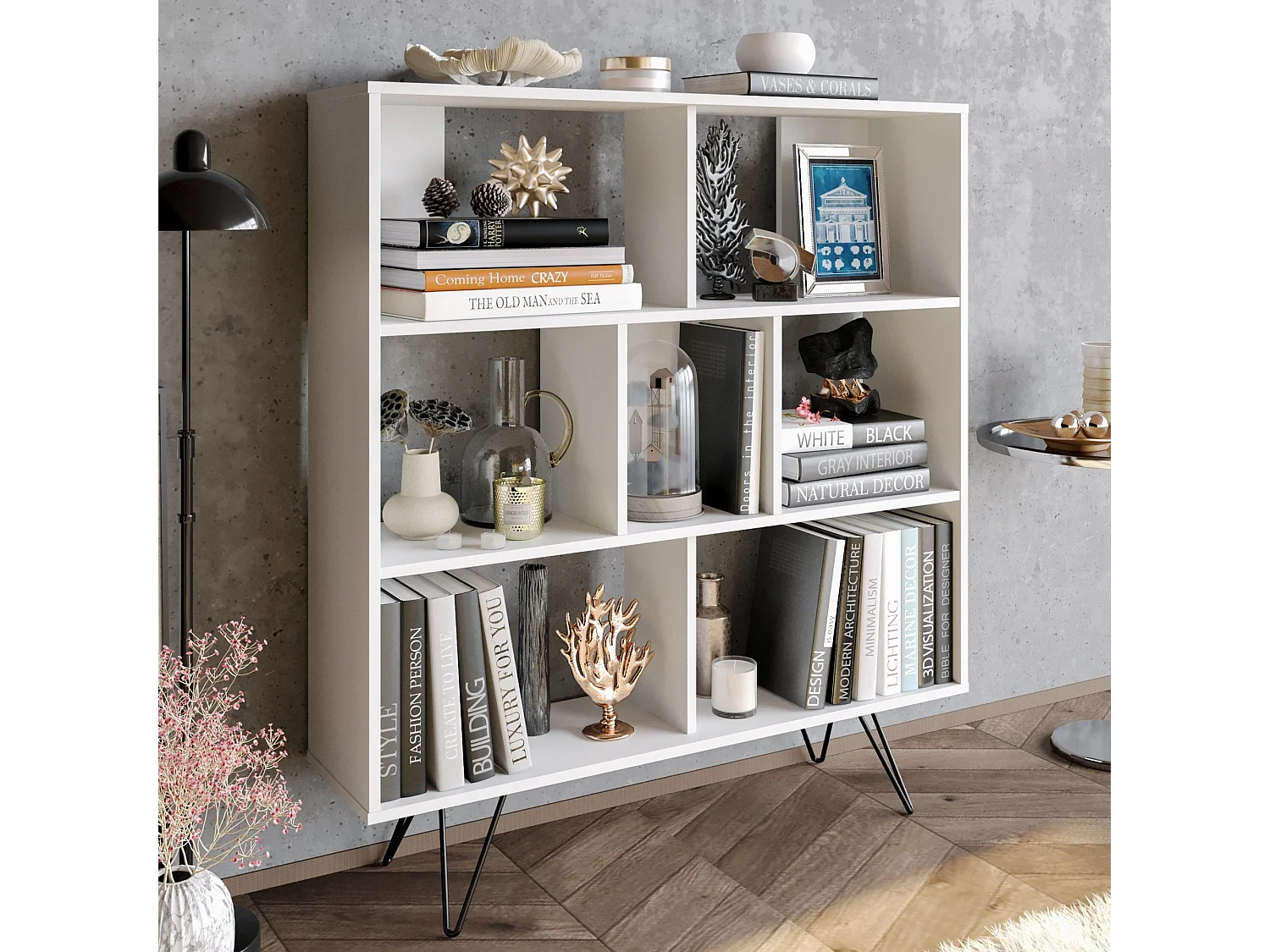 Estantería moderna – 120 cm x 132,2 cm x 29,5 cm – Blanco – Melamina