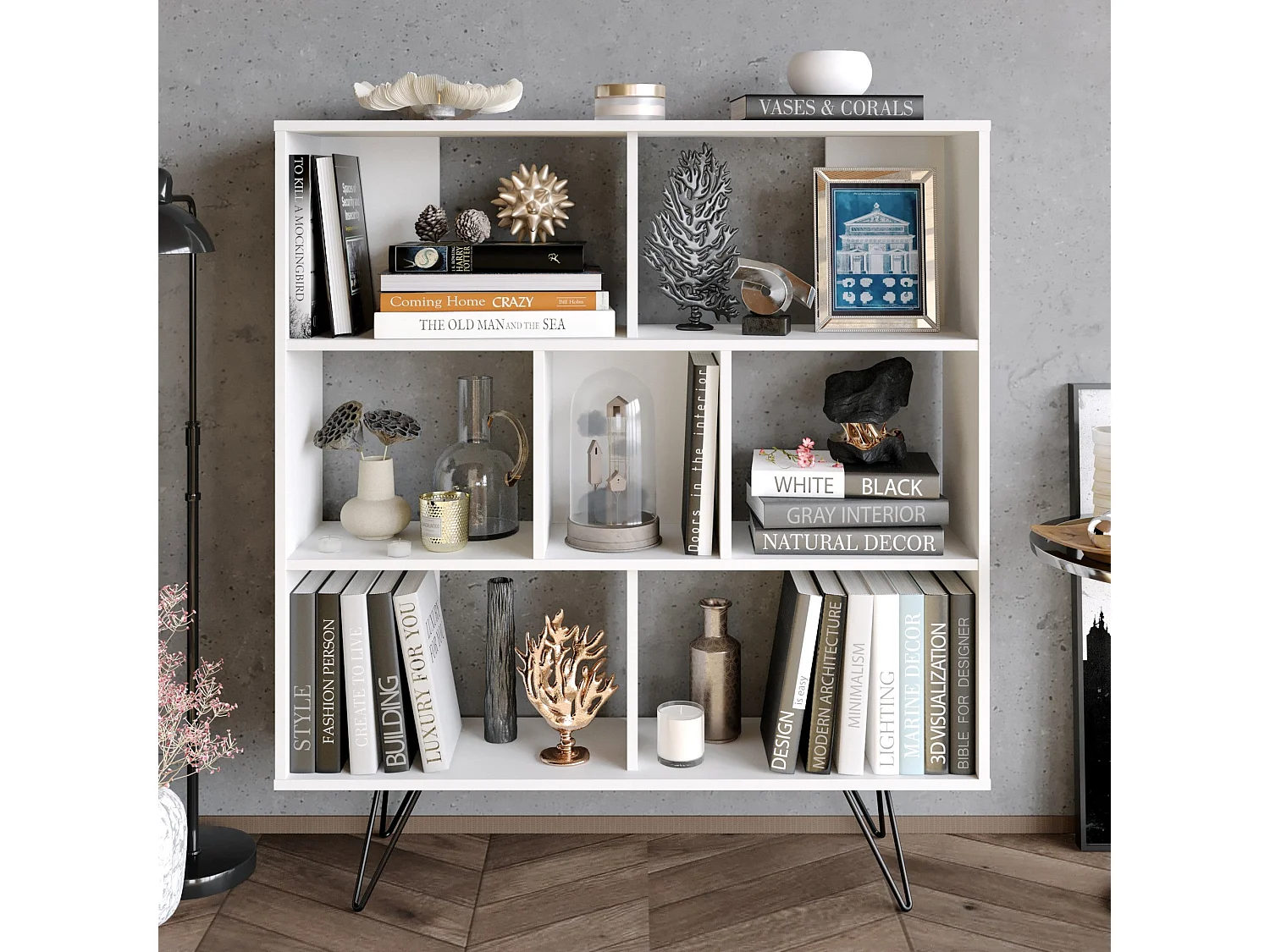 Estantería moderna – 120 cm x 132,2 cm x 29,5 cm – Blanco – Melamina