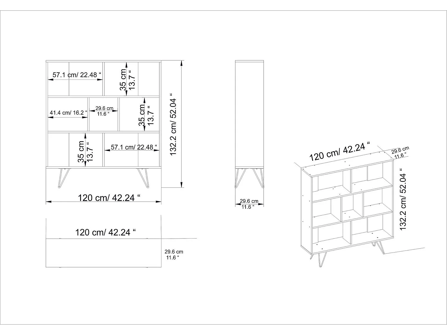 Estantería moderna – 120 cm x 132,2 cm x 29,5 cm – Blanco – Melamina