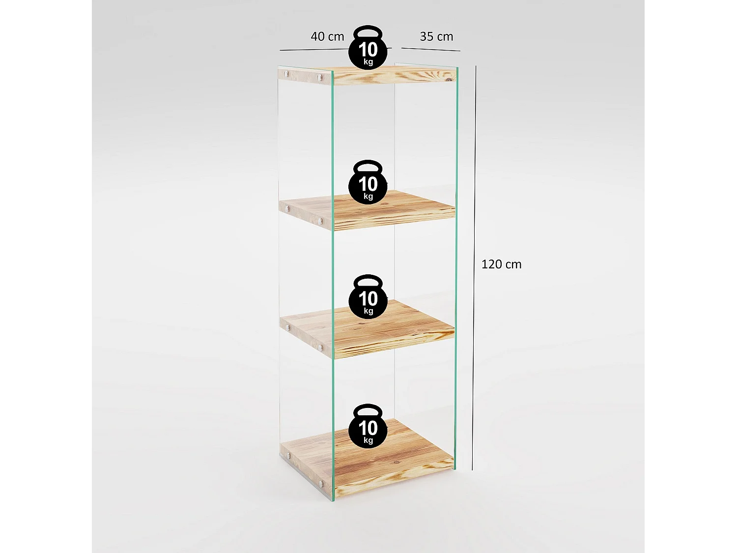 Table d'appoint Translucens L40xH120cm Pin massif Chêne clair et Verre Transparent