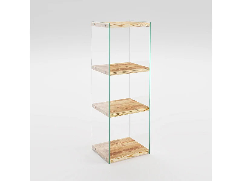 Table d'appoint Translucens L40xH120cm Pin massif Chêne clair et Verre Transparent