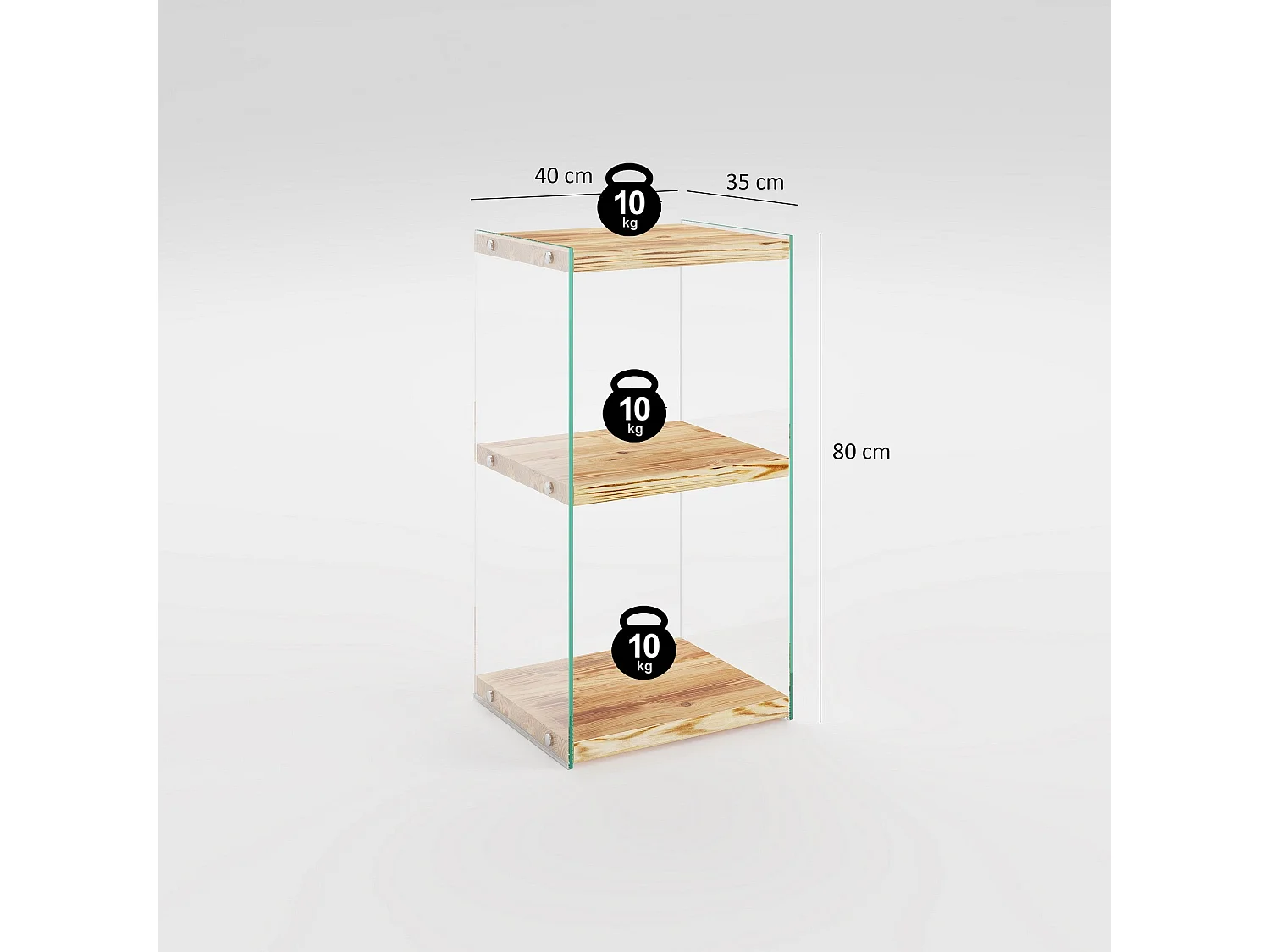Table d'appoint Translucens L40xH80cm Pin massif Chêne clair et Verre Transparent