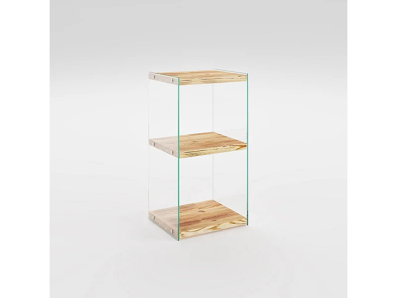 Table d'appoint Translucens L40xH80cm Pin massif Chêne clair et Verre Transparent