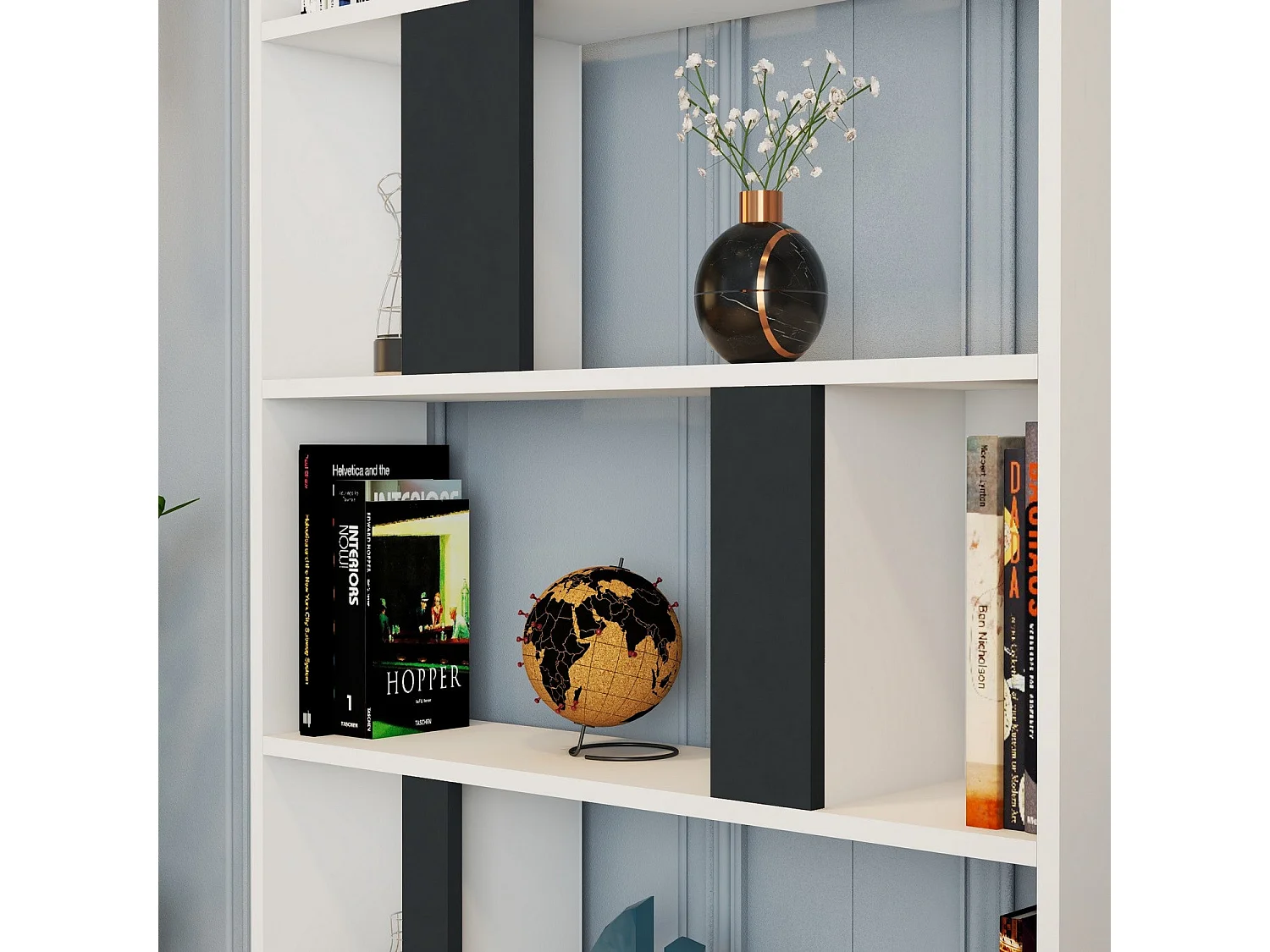 Bibliothèque Respenda 90x180cm Bois Blanc et Anthracite