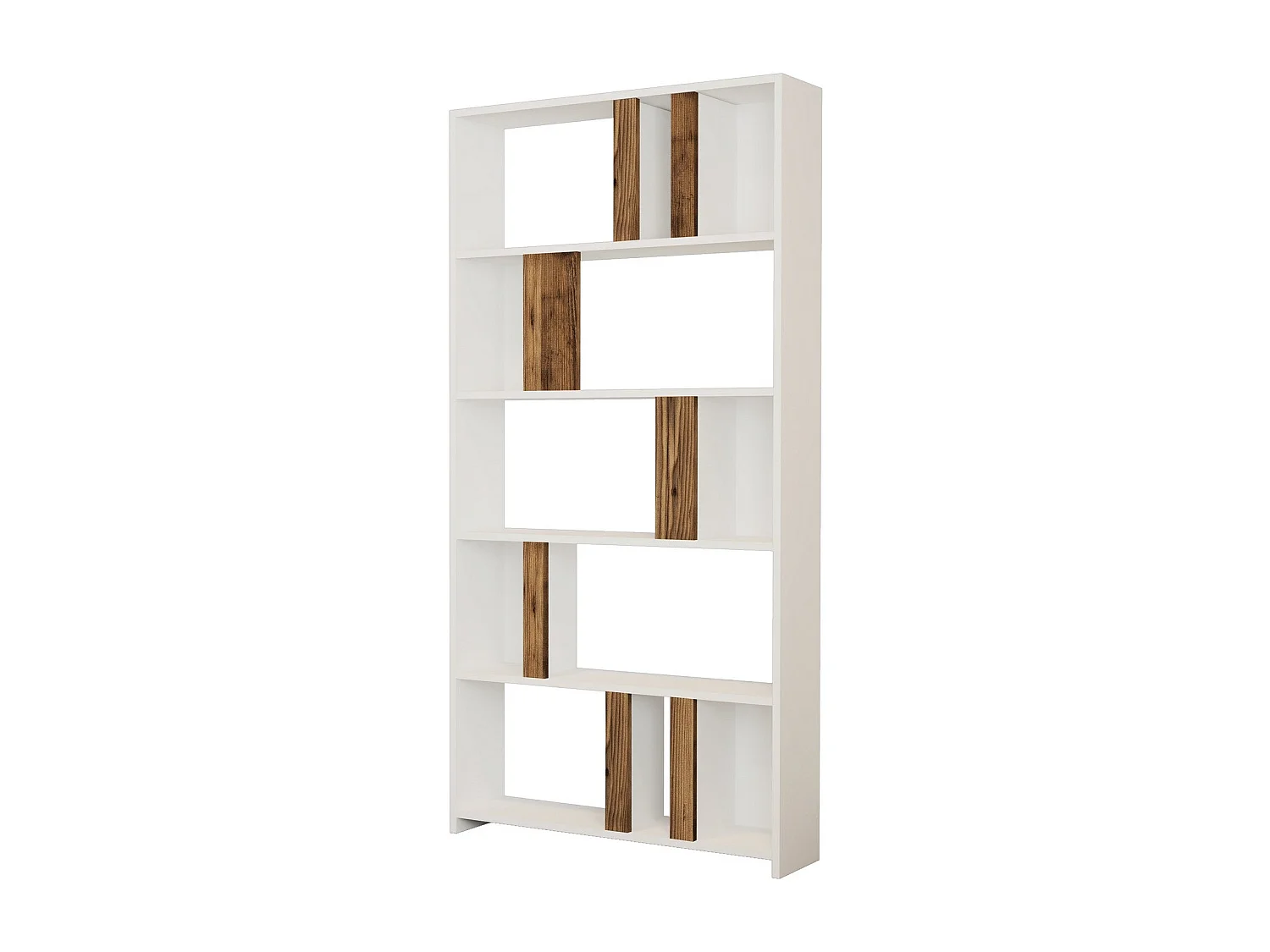 Librería moderna – 90 x 180 x 20 cm – Blanco y nogal – Tablero de partículas