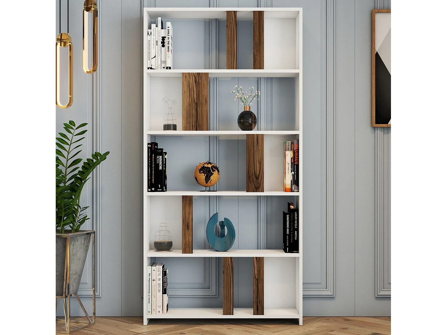 Bibliothèque Respenda 90x180cm Bois Blanc et Bois