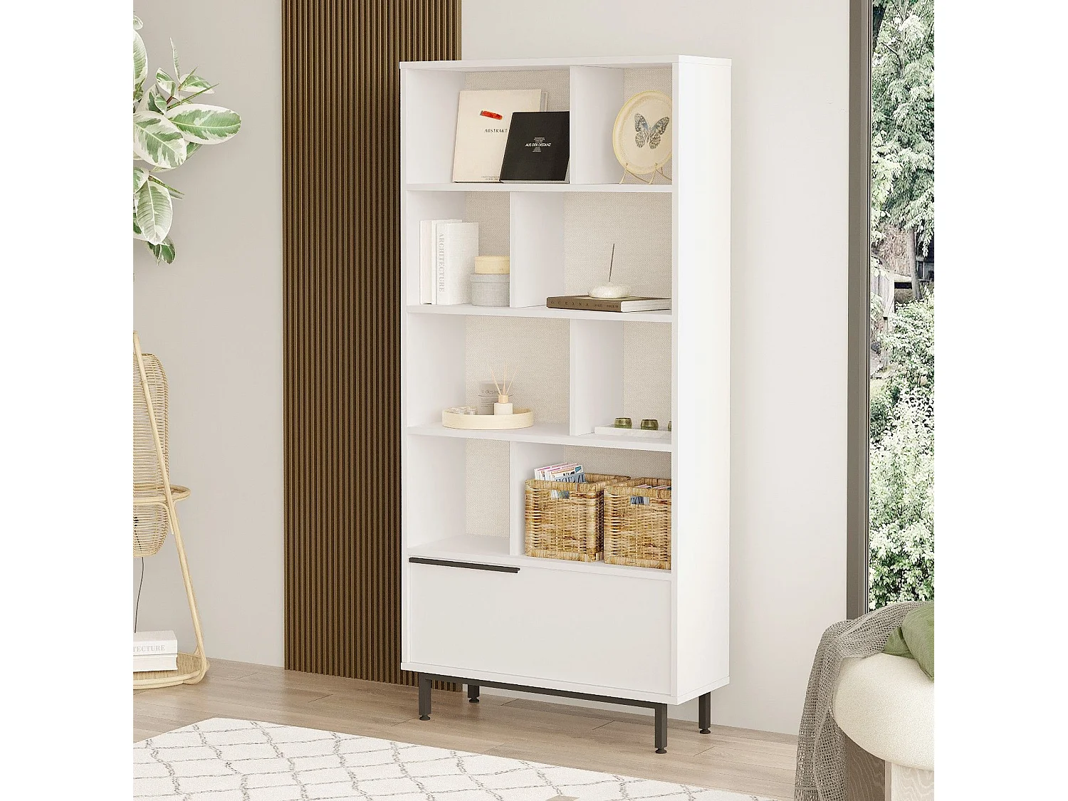 Estantería Kailua AE104, Abierto|Con puertas, Aglomerado laminado, 164x84x30cm, Blanco