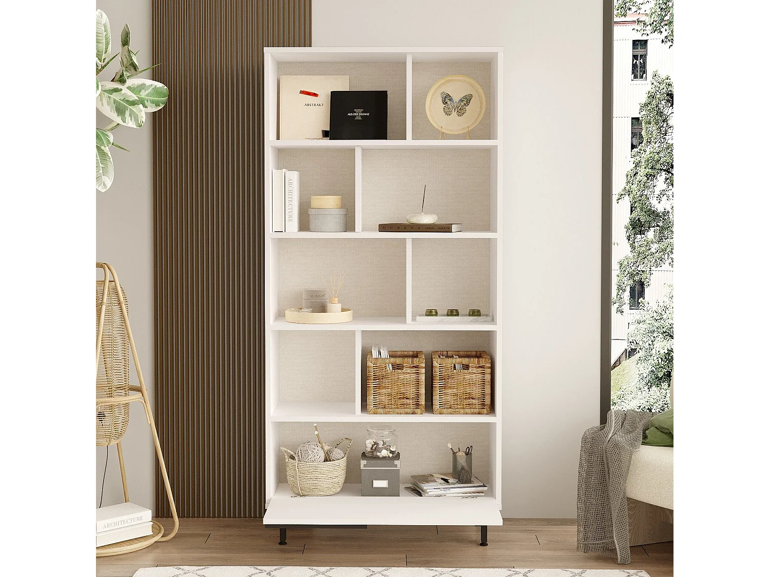 Estantería Kailua AE104, Abierto|Con puertas, Aglomerado laminado, 164x84x30cm, Blanco