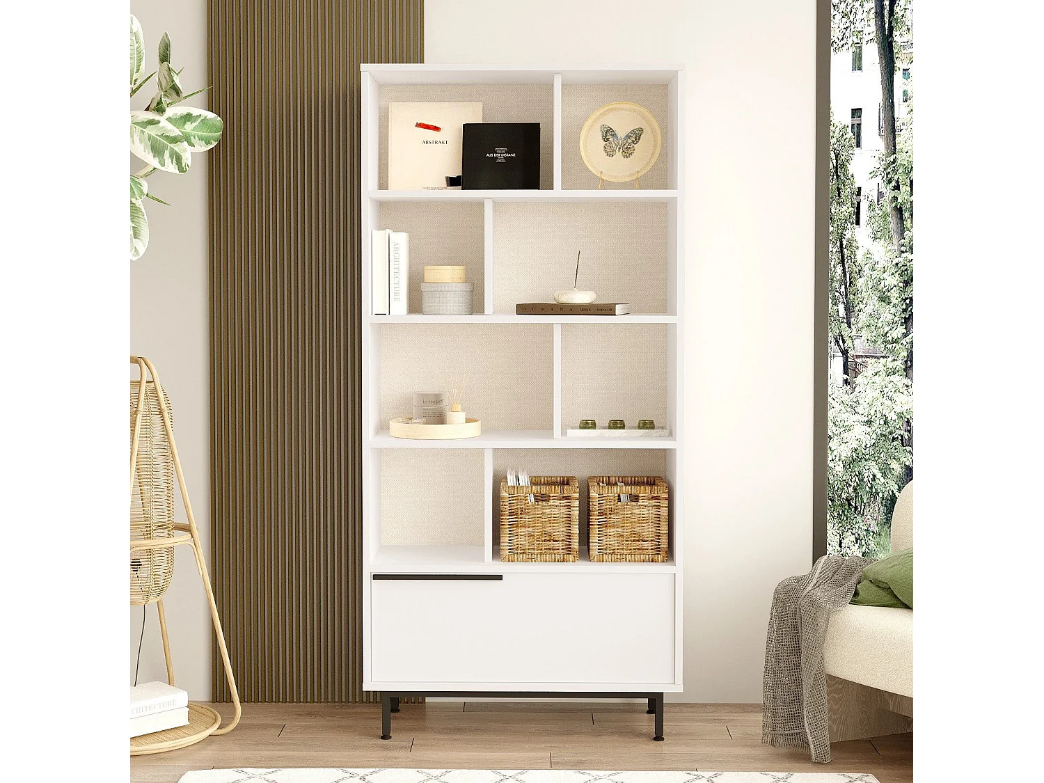 Estantería Kailua AE104, Abierto|Con puertas, Aglomerado laminado, 164x84x30cm, Blanco