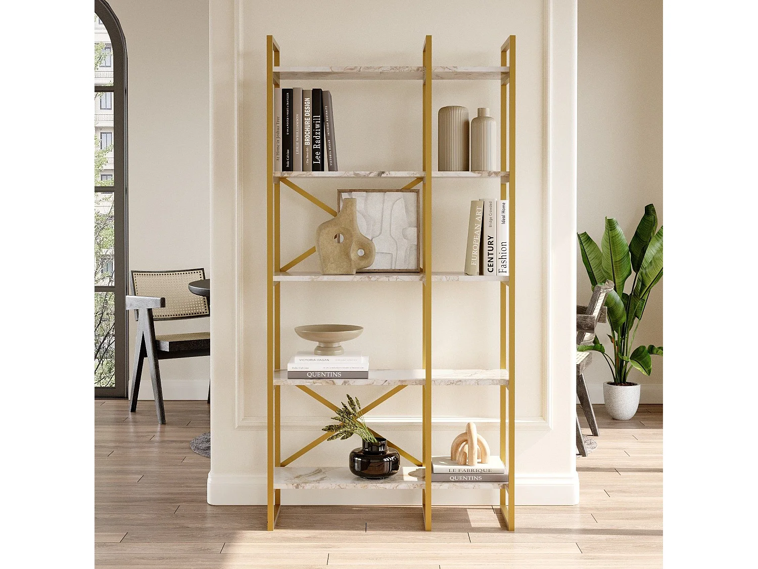 Estantería Kailua 1082, Abierta sin pared trasera, Aglomerado laminado|Metal, 175x88x30cm