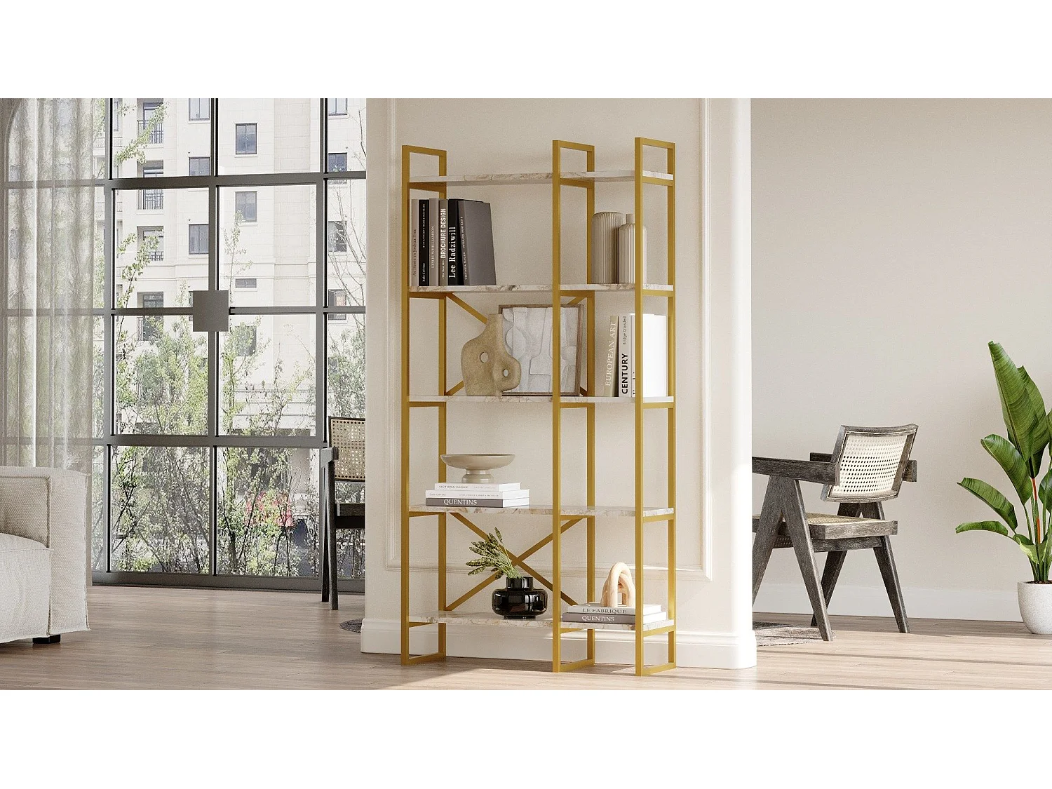 Estantería Kailua 1082, Abierta sin pared trasera, Aglomerado laminado|Metal, 175x88x30cm