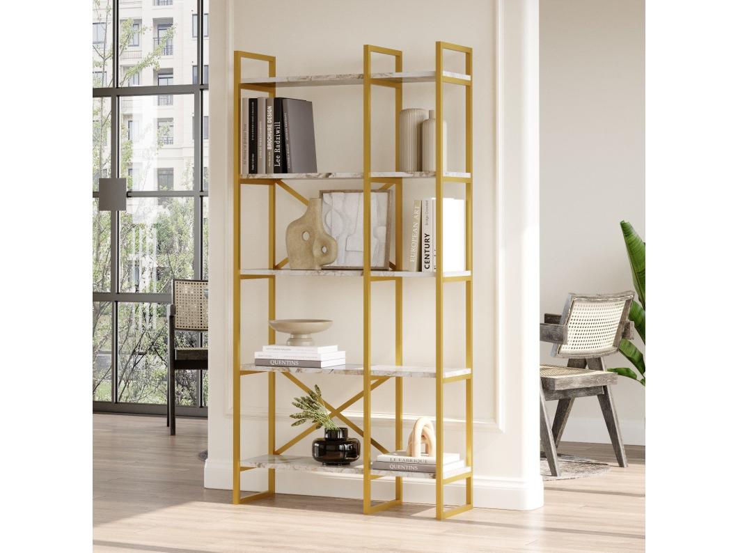 Estante de Mármore Branco e Dourado - Sofisticação e Estilo para o Seu Espaço