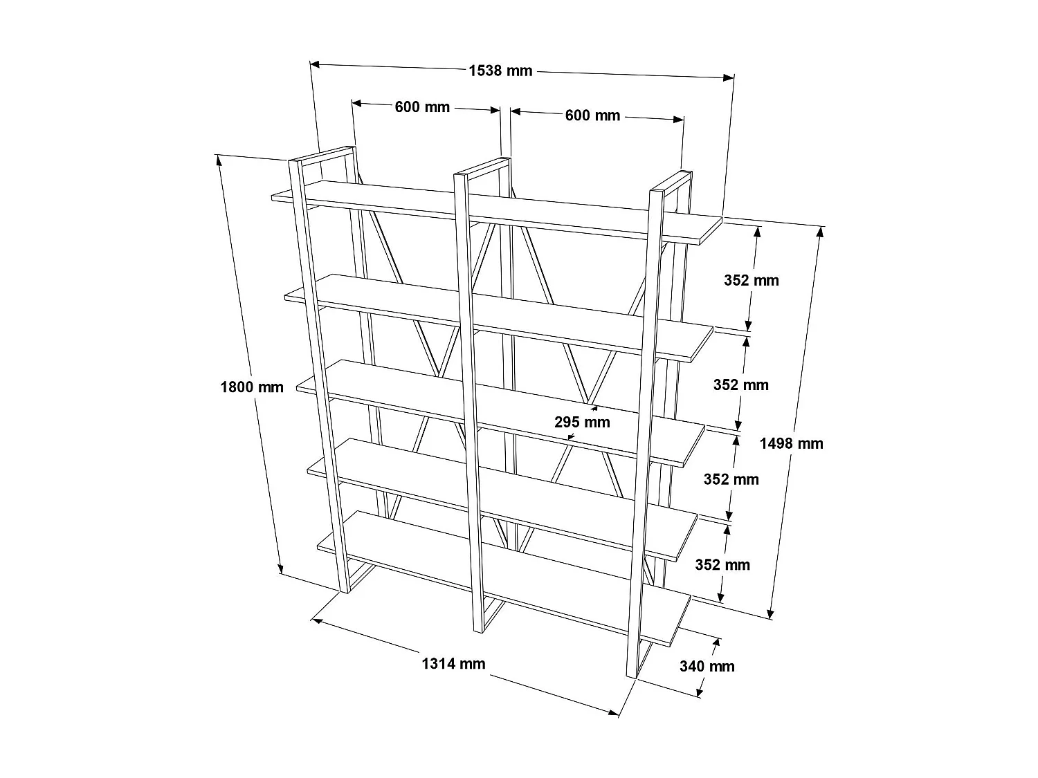 Estantería Kailua 1242, Abierta sin pared trasera, Metal|Aglomerado laminado, 180x154cm