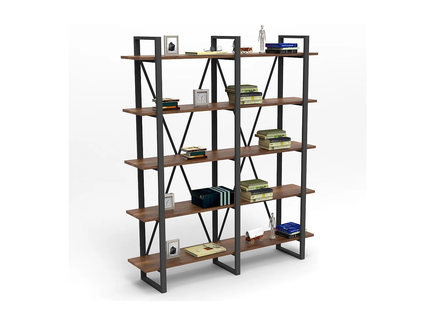 Moderne industriële stellingkast – 154,8 x 180 x 34 cm – Walnootkleur – Melamine gecoat spaanplaat