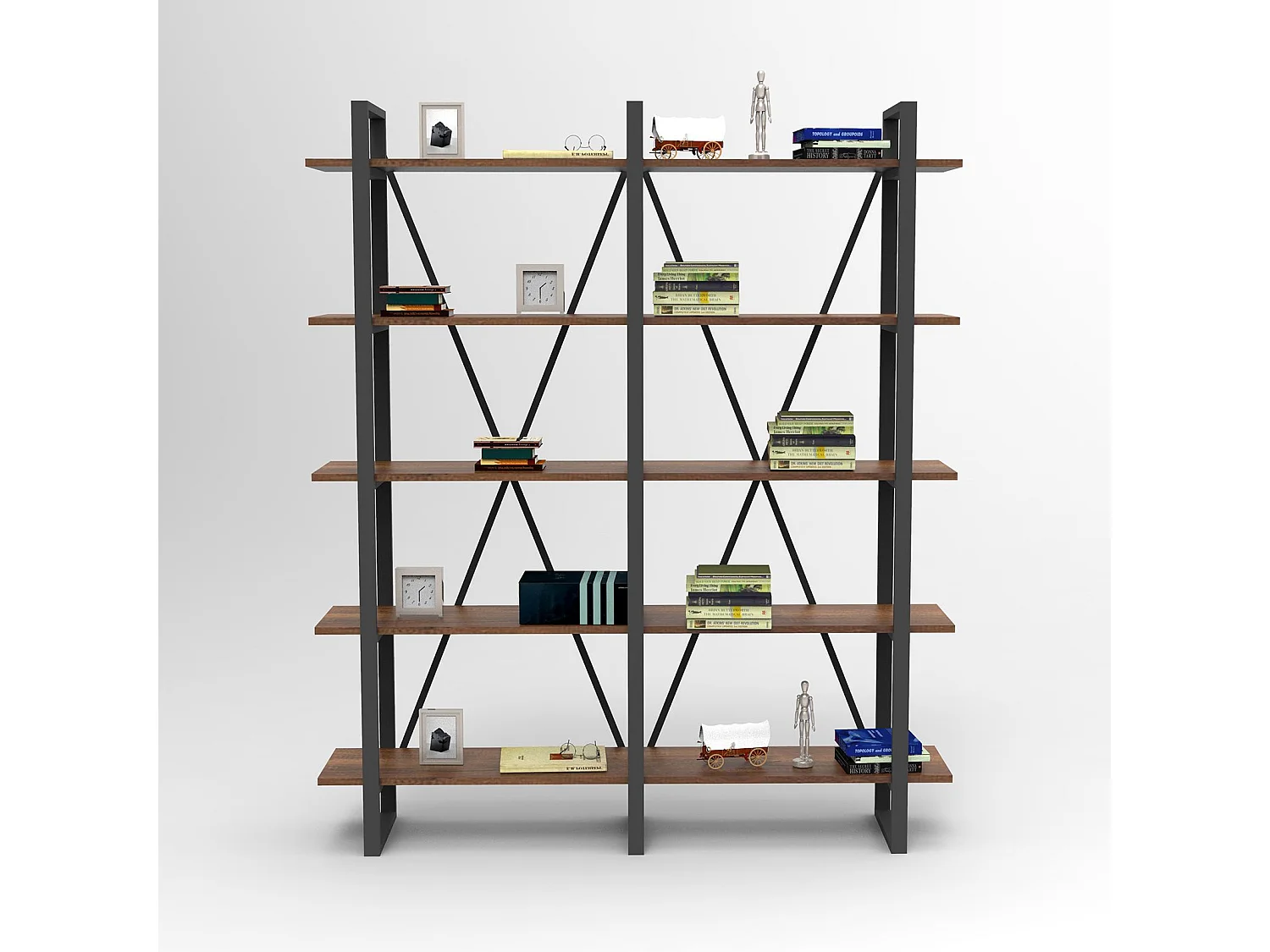 Moderne industriële stellingkast – 154,8 x 180 x 34 cm – Walnootkleur – Melamine gecoat spaanplaat