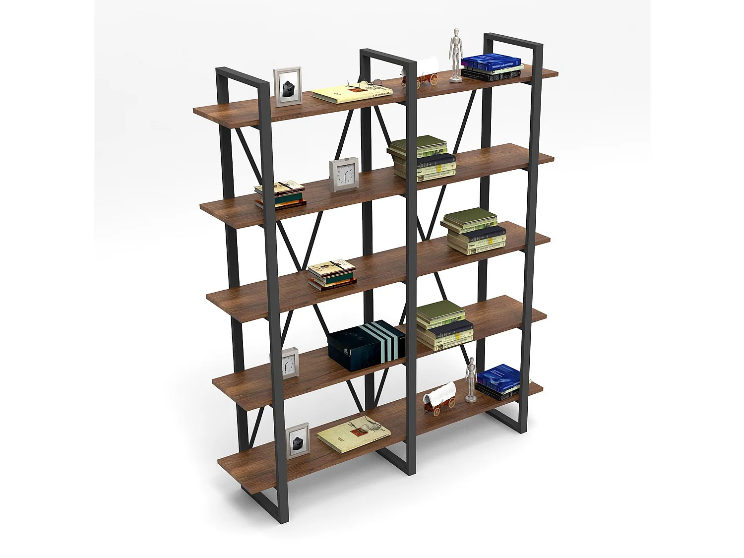 Moderne industriële stellingkast – 154,8 x 180 x 34 cm – Walnootkleur – Melamine gecoat spaanplaat