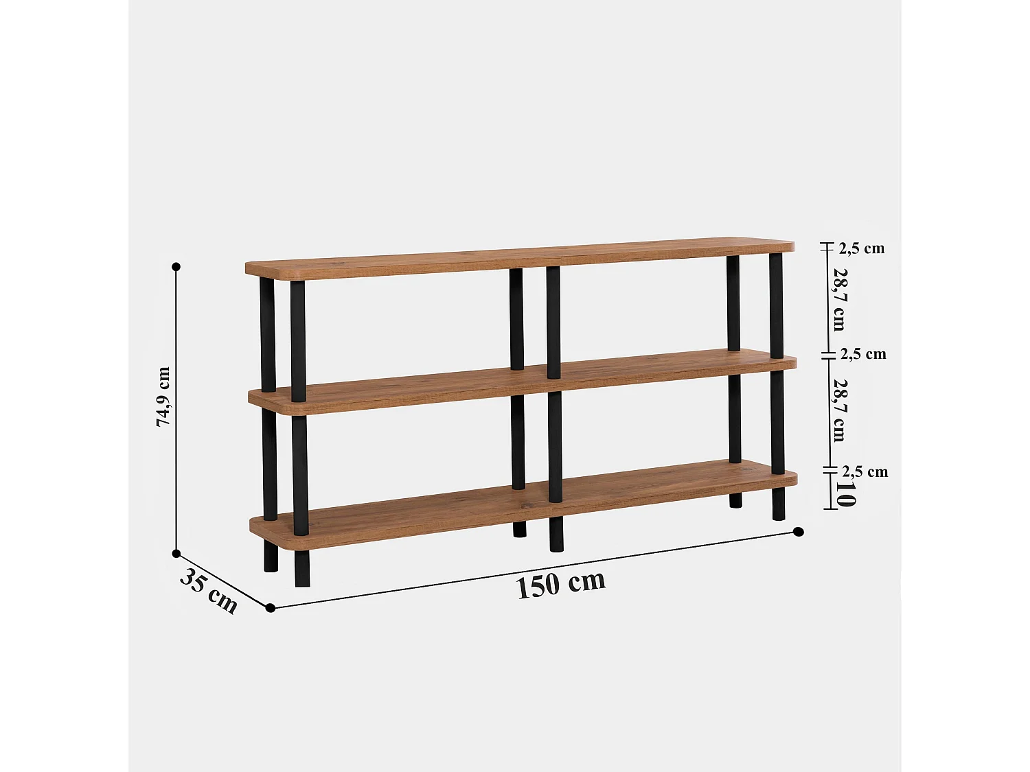 Estantería Kailua 653, Abierta sin pared trasera, Madera|Aglomerado laminado, 75x150x35cm