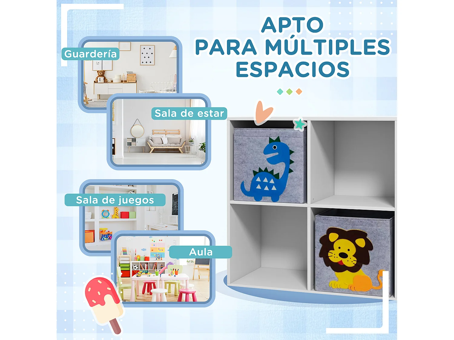 Estantería juguetes infantil blanco 61.8x29.9x61.8 cm ZONEKIZ