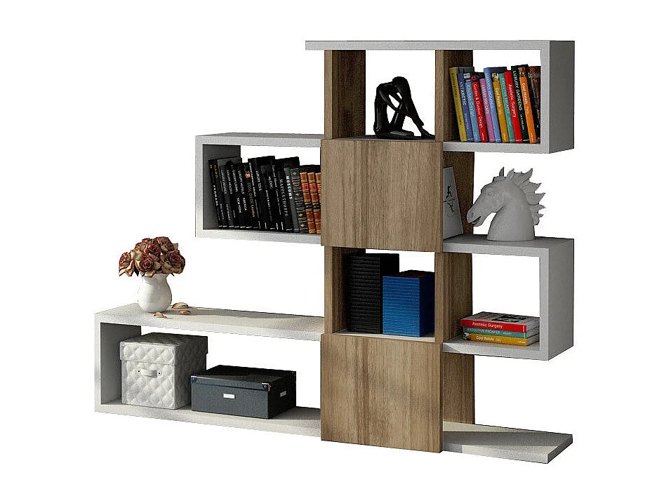 Estante Moderna Karlin em Branco e Nogueira para Decoração Elegante
