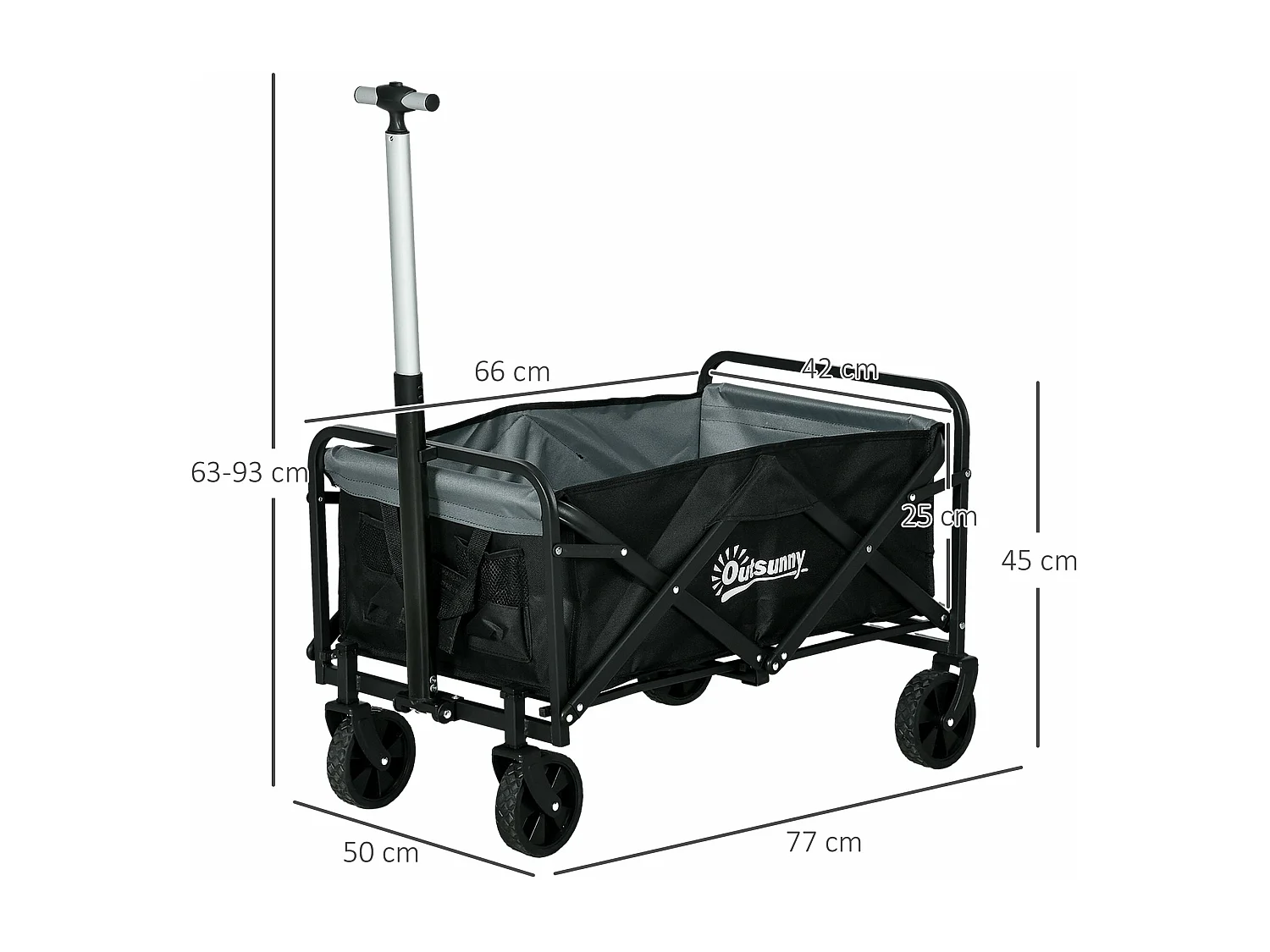Carrinho de Transporte Dobrável Outsunny com 4 Rodas e Capacidade de 70 Litros