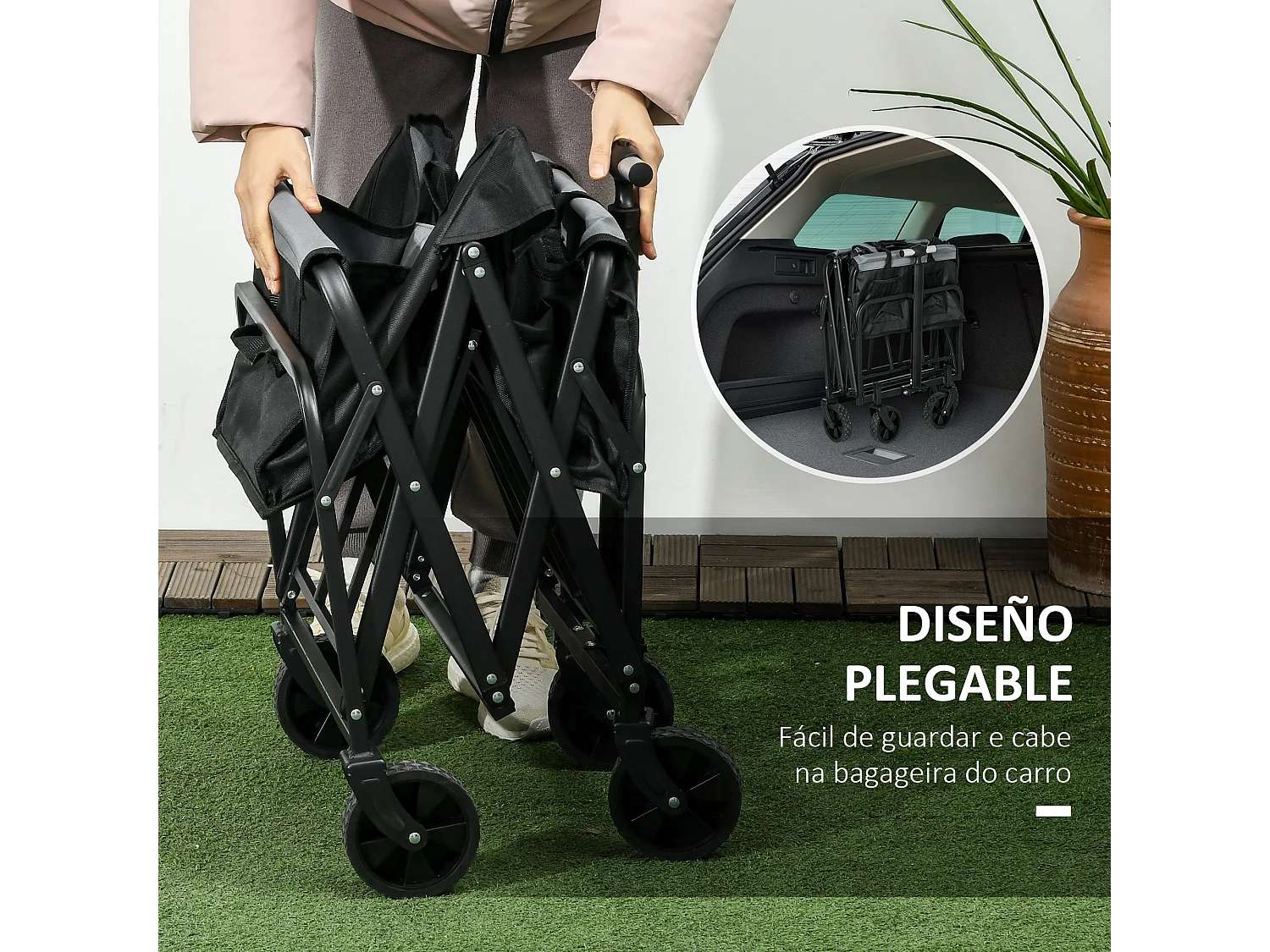 Carrinho de Transporte Dobrável Outsunny com 4 Rodas e Capacidade de 70 Litros