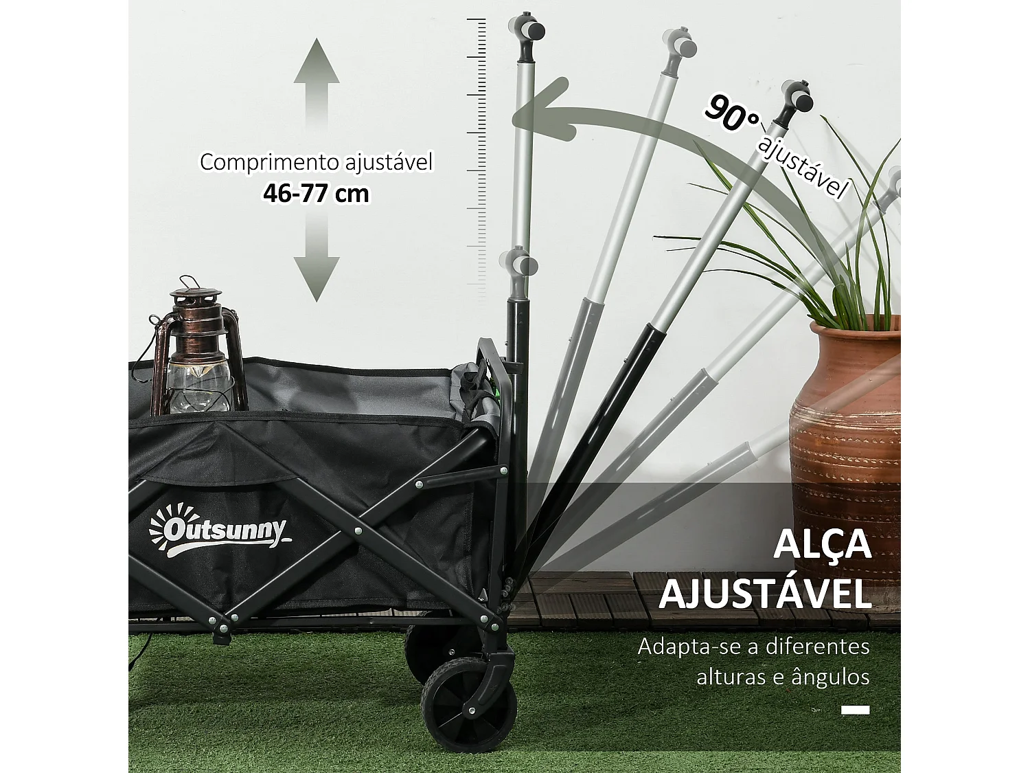 Carrinho de Transporte Dobrável Outsunny com 4 Rodas e Capacidade de 70 Litros