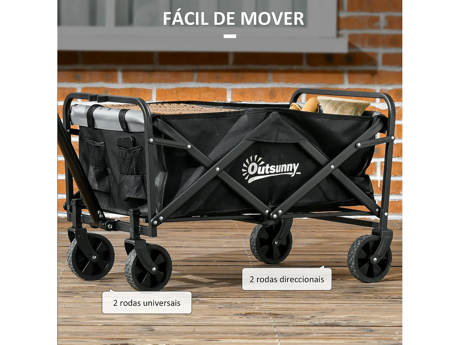 Carrinho de Transporte Dobrável Outsunny com 4 Rodas e Capacidade de 70 Litros