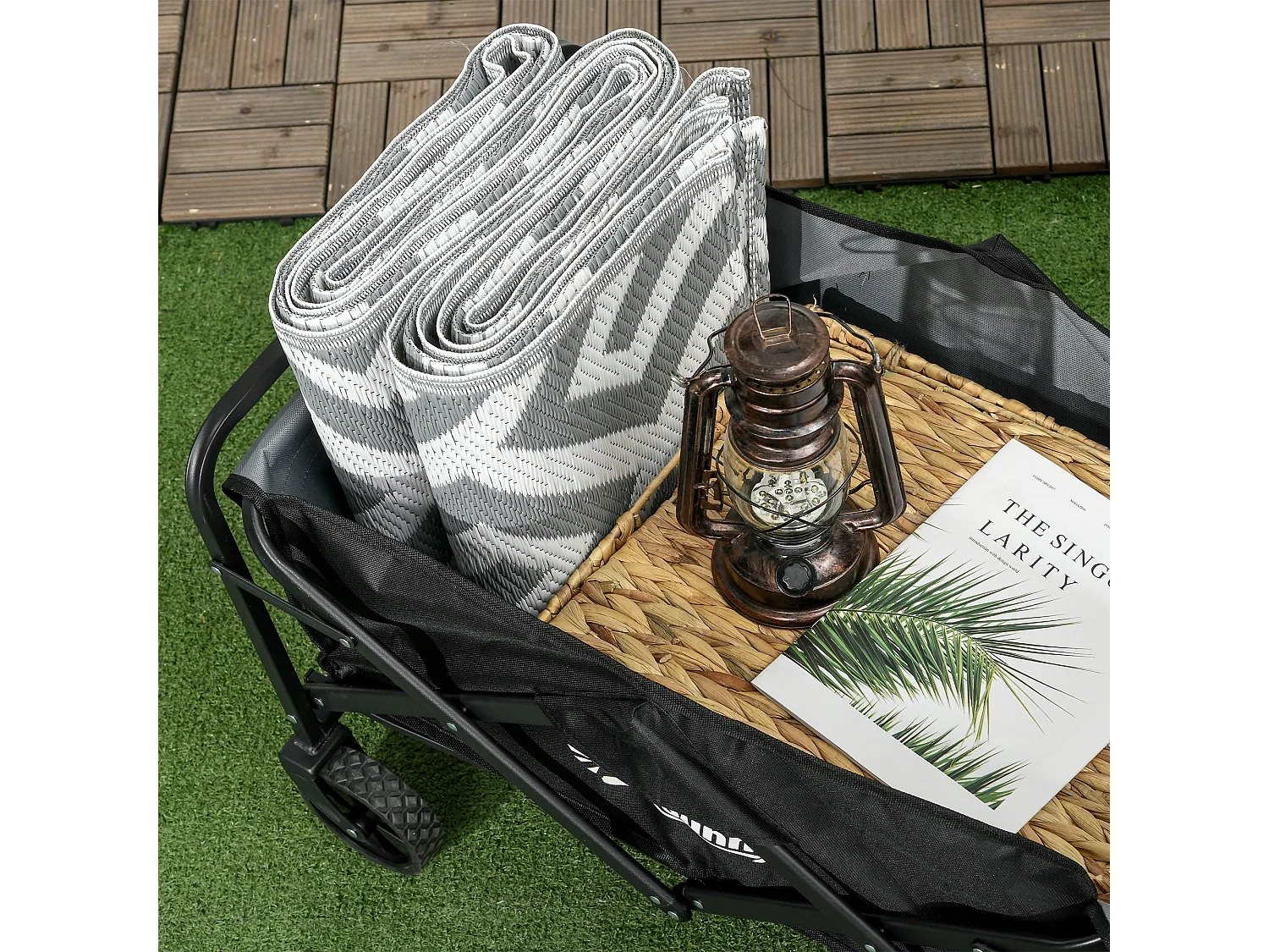 Carrinho de Transporte Dobrável Outsunny com 4 Rodas e Capacidade de 70 Litros