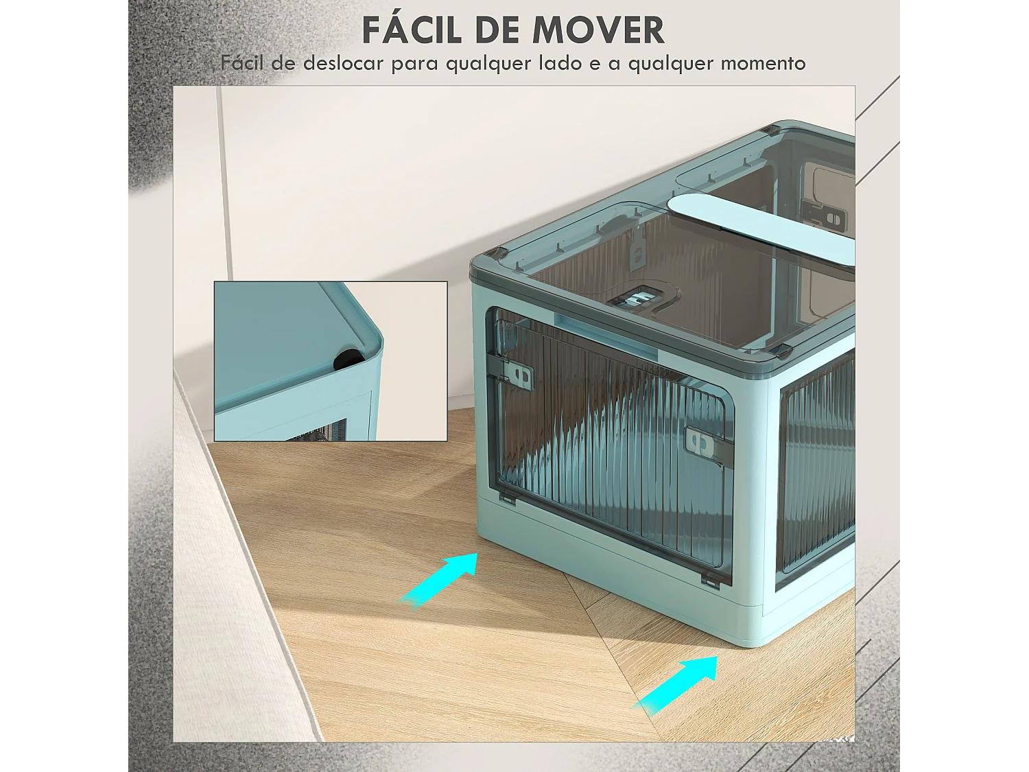 Caixa de Armazenamento Empilhável HOMCOM 69L com Tampa e Rodas - Azul