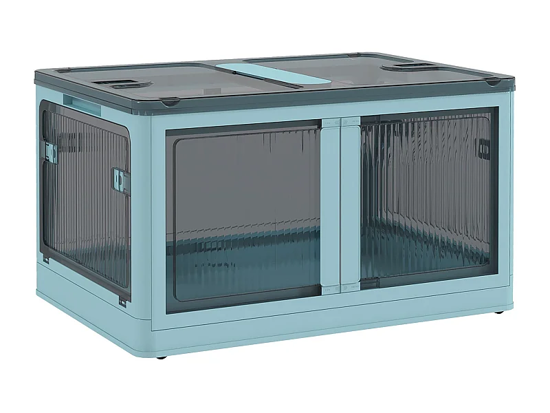 Caja de almacenamiento Crai Homcom tapa + ruedas 69L azul 34x60x42 cm