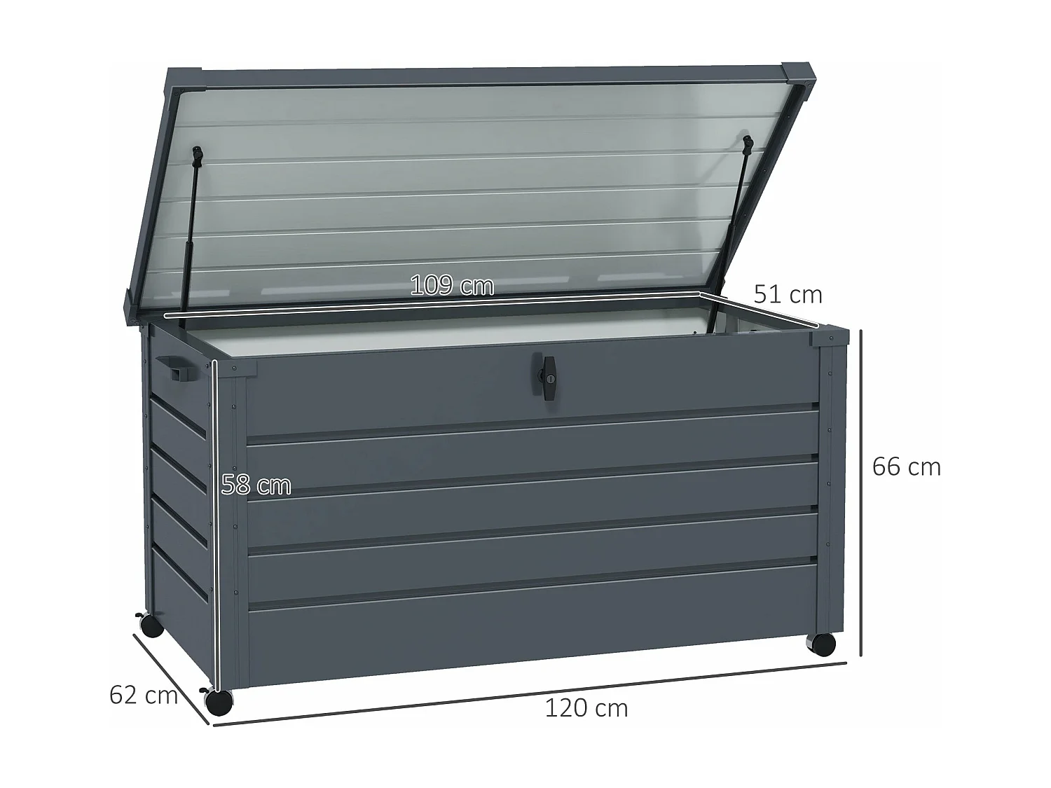 Baú de Armazenamento Externo em Aço Galvanizado – 311L – Cinza Escuro – 120x62x66 cm
