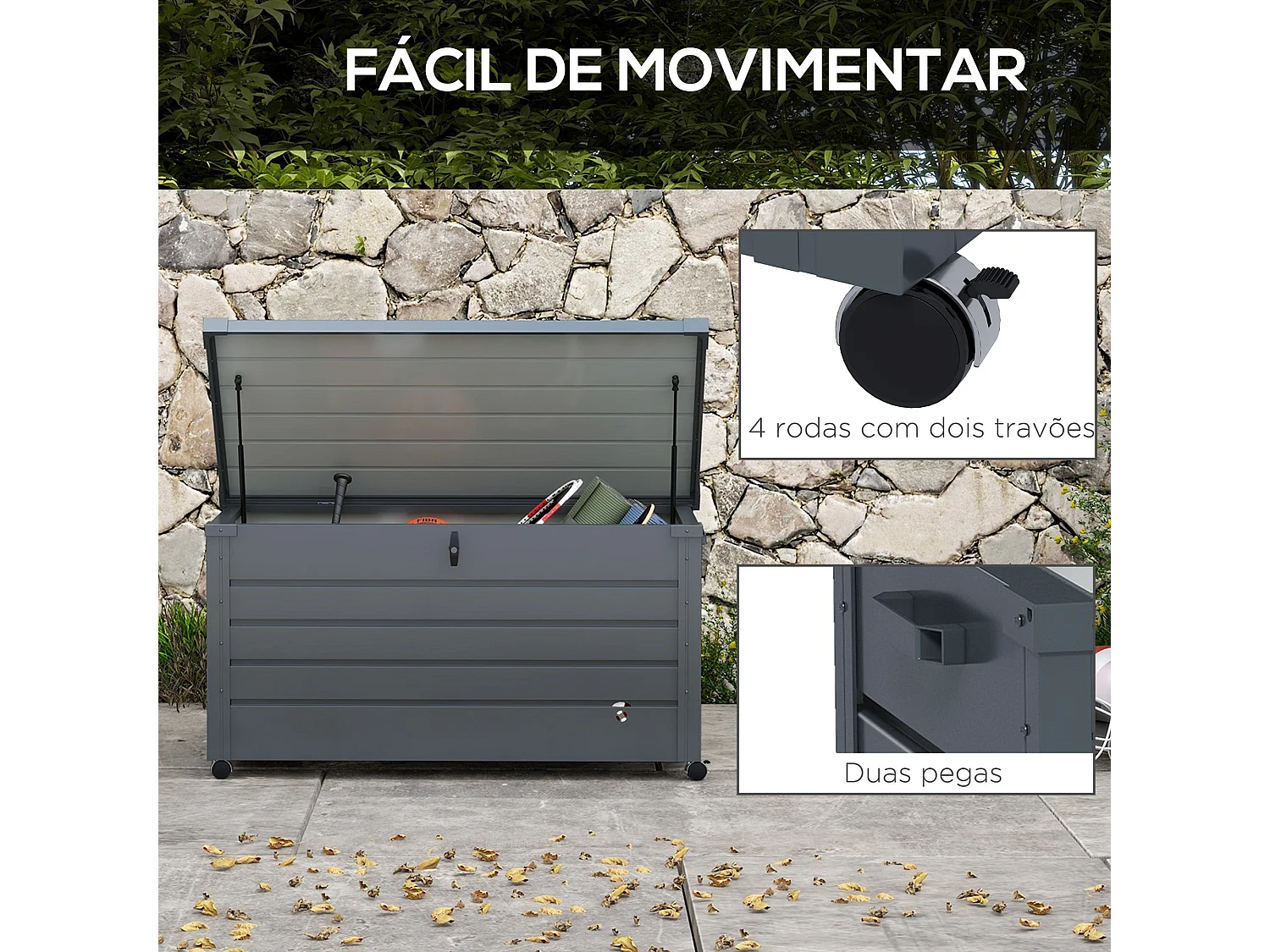 Baú de Armazenamento Externo em Aço Galvanizado – 311L – Cinza Escuro – 120x62x66 cm