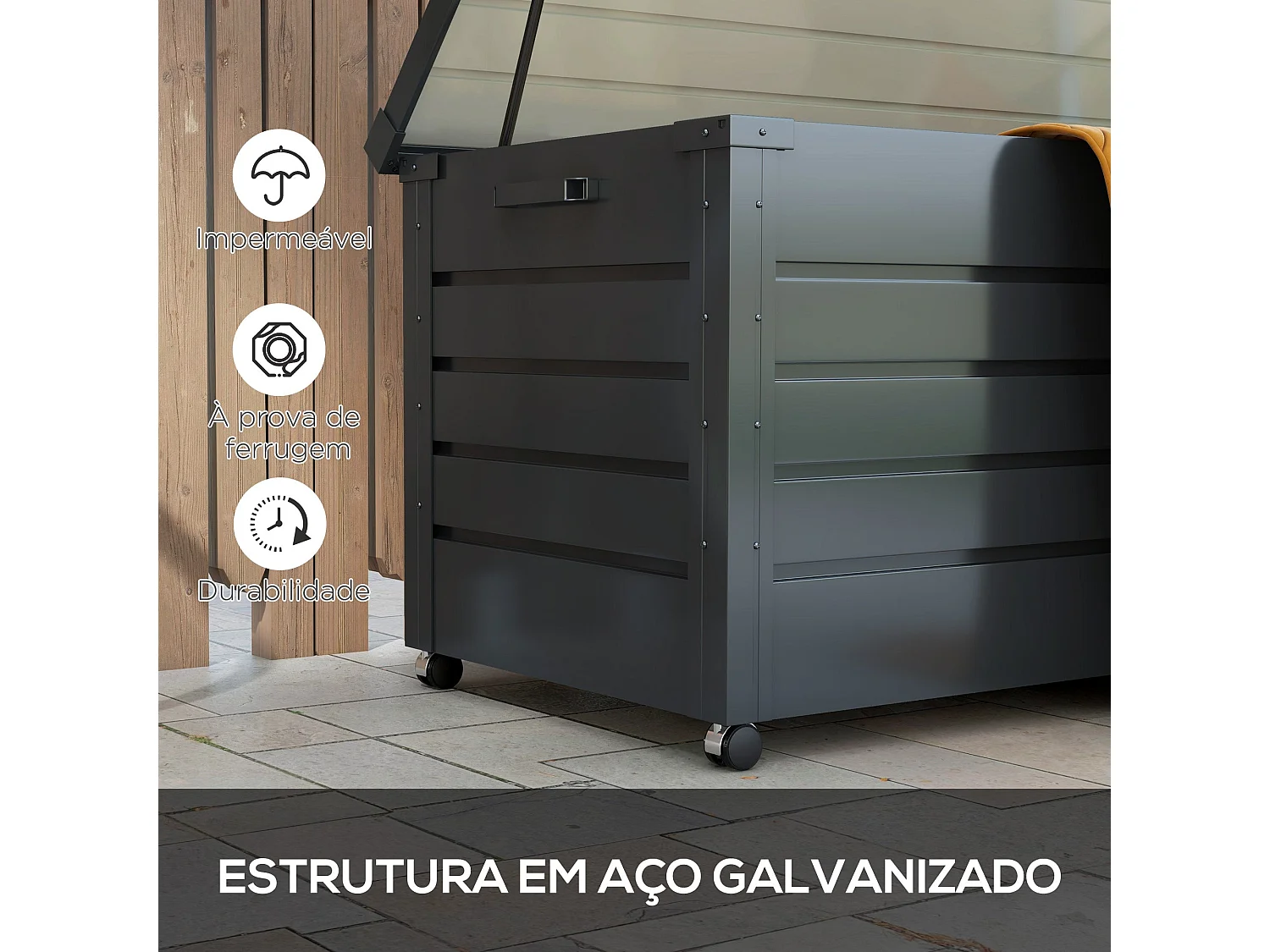 Baú de Armazenamento Externo em Aço Galvanizado – 311L – Cinza Escuro – 120x62x66 cm