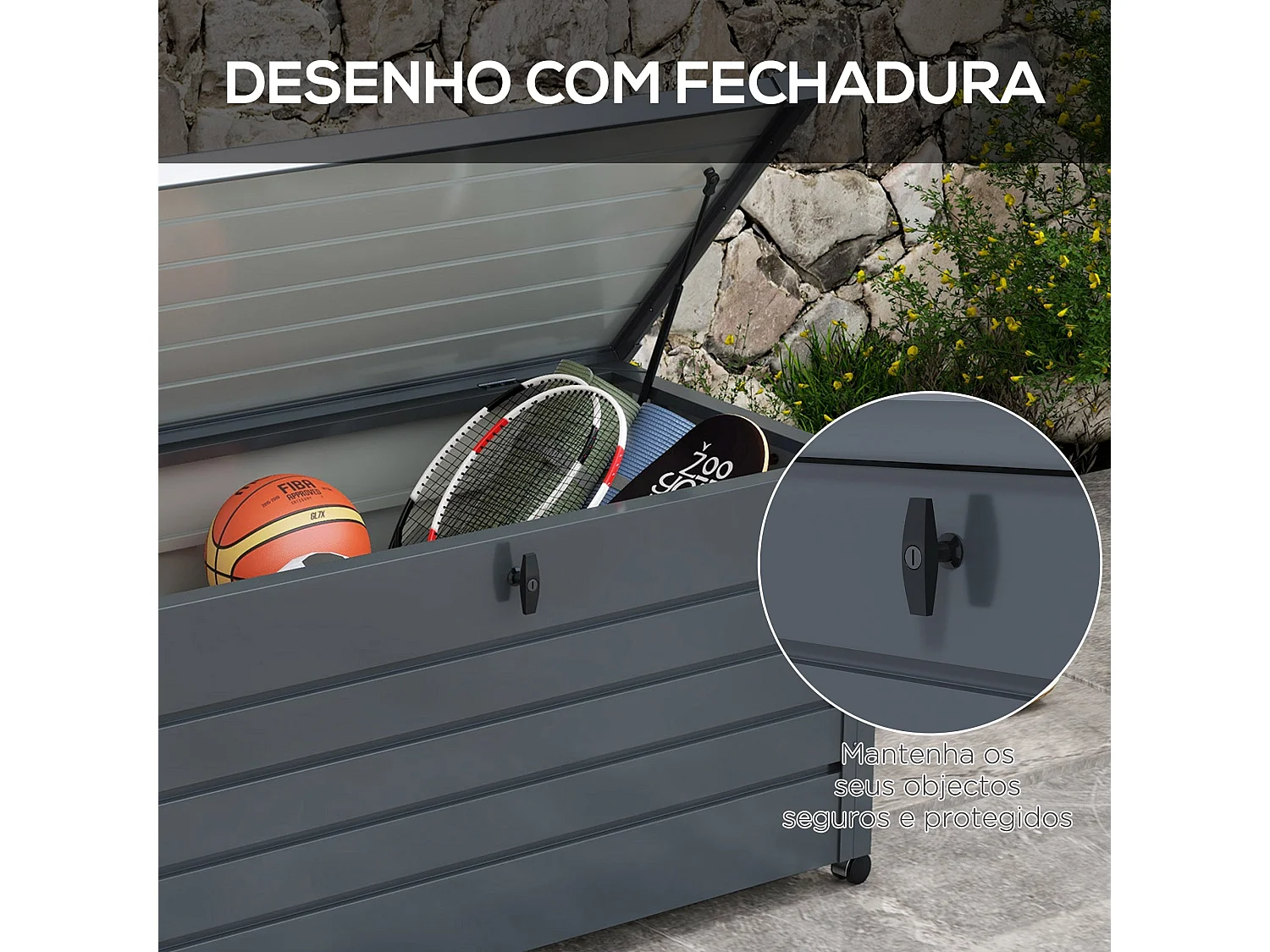 Baú de Armazenamento Externo em Aço Galvanizado – 311L – Cinza Escuro – 120x62x66 cm